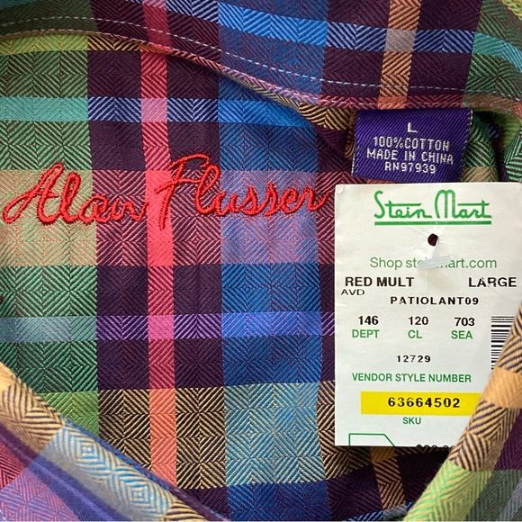 Alan Flusser Classic Plaid Button Down Shirt  L - Picture 6 of 9